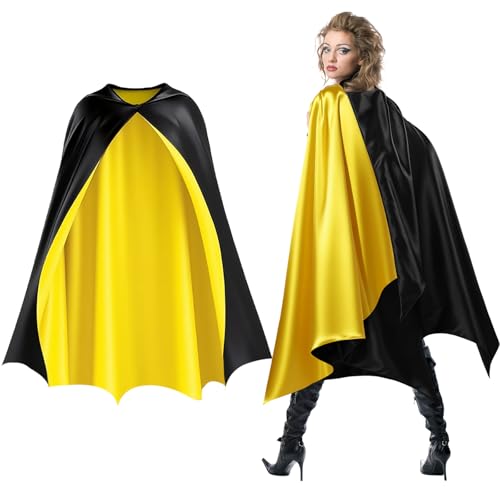 Haysandy Bat Cape Costume Unisex Reversible Satin Capes for Women for Halloween Hero Party Vampires Cosplay Costume(Black Yellow 150cm)