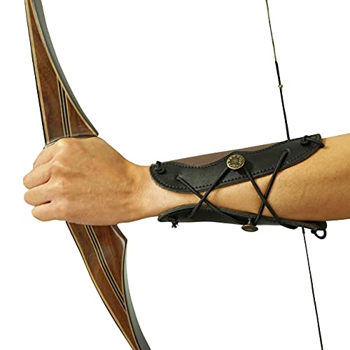 Sas Leather Traditional Arm Guard With Stretch Cord And Button Hook Armguard For Archery Bow Range Longbow Recurve Bow (Large-7"X7") #TOP5
