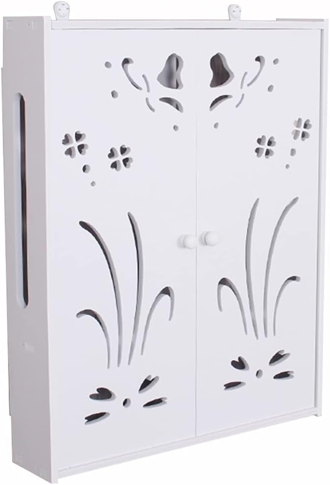 Wall Mounted Router Bracket Floating Shelves WiFi Storage Box Wall Shelf Power Strip Protector Hider Router Rack Desktop Storage Box (Color : White-B, Size : 50x42x10cm)