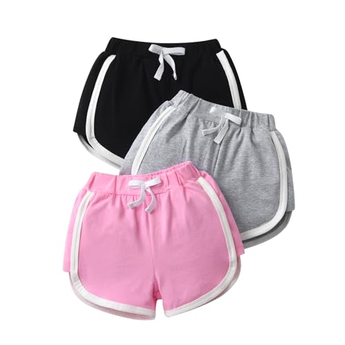 Zoputey Baby Girl Shorts Summer for Little Girl Sports Shorts 3Pcs, Pink+Black+Grey, 2-3 Years