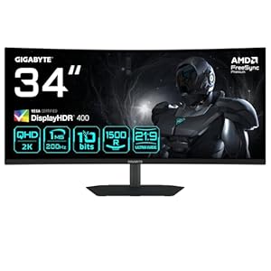 GIGABYTE G34WQC2 Monitor Gaming Curvo 34” WQHD – 3440 x 1440, 1500R, 200Hz, 1ms, 450 CD/m², AMD FreeSync Premium, DisplayHDR 400, HDMI 2.0, Displayport 1.4