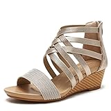 Material: sandalias para mujer casual de verano, tejido compuesto avanzado que no daña la piel, es suave y flexible, lo que lo hace ultra cómodo y fácil de poner o quitar sin colapsar, el forro cómodo y las plantillas suaves para estas sandalias pueden liberar bien tus pies. Sandalias de cuña para mujer.