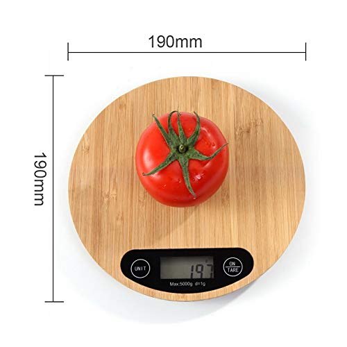 Báscula de Alimentos Báscula de Alimentos de Cocina Digital, con Plataforma de pesaje de bambú for cocinar Hornear 5 kg / 1 g Color de Madera Natural. Balanzas