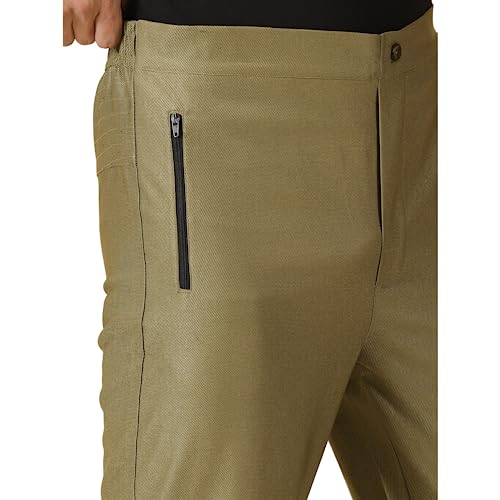 Image of DOMIN8 Men's Solid Training Trousers with Zipper Pocket and Running Stitch line at Knee & Back (L) Olive