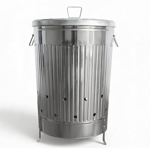 Incinerator Burn Barrel for Outside for Burning Trash Leaf - Metal Burn Can Cage Bin Container - Fire Can Paper Burner Outdoor, Flat Lid and Ventilation Holes, Galvanized Steel, 31 Gallon