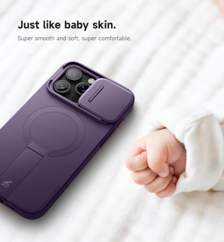 Image of SURITCH for iPhone 15 Pro Max Case with Magnetic Camera Slide Cover and Adjustable Kickstand, Compatible with MagSafe, Shockproof Bumper Case Slim Protective Cover 6.7 Inch, Dark Purple