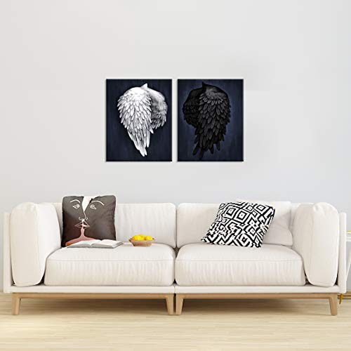 Zlove 2 Pieces Set Black And White Canvas Prints Angel Feather Wings Contemporary Art Painting On Canvas For Living Room Decor Stretched And Framed Ready To Hang 16X20Inchx2Pcs #TOP3