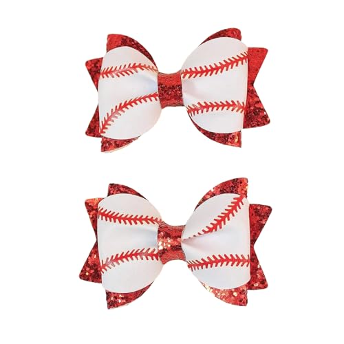 Baseball Hair Bows for Girls 2PCS Softball Cheer Bows with Glitter Game Day Sports Hair Accessories for Toddlers Kids