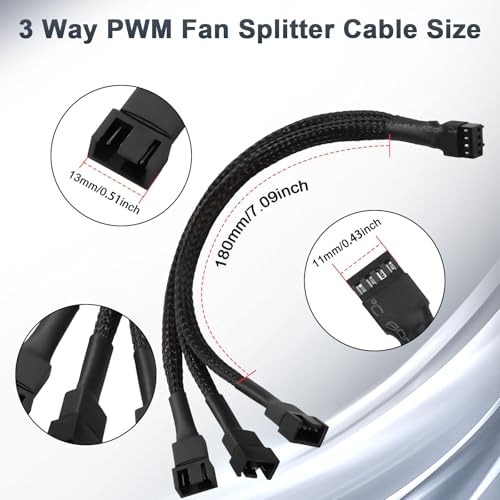 Binghe Cable Adaptador 4 pin 1 a 3 Cables Divisores de Ventilador PWM, Cable alargador de 4 pin a 3 ventiladores para Ventiladores chasis, ventiladores 4 pin para chasis ATX de ordenador(2 Piezas) - imagen 8
