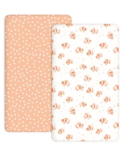 Image of Crib Sheets for Boys and Girls, 2 Pack Fitted Baby Sheets for Standard Toddler Mattress 28 inch x 52 inch, Soft Breathable Jersey Knit Baby Bedding (Nemo Dots)
