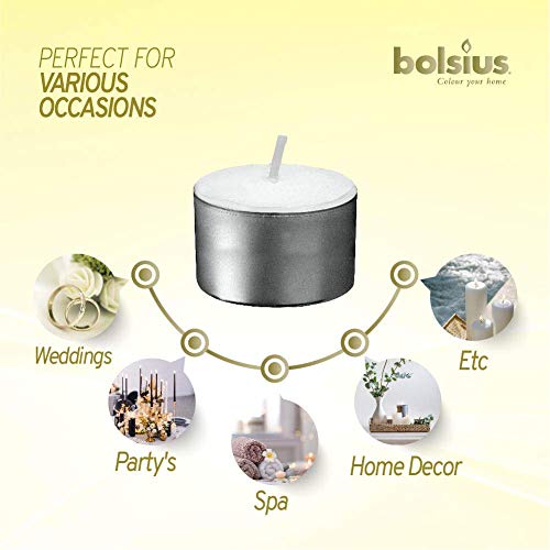 BOLSIUS 103630519700 Tealight, Paraffin Wax, White, Pack of 50 8 Hour Tealights