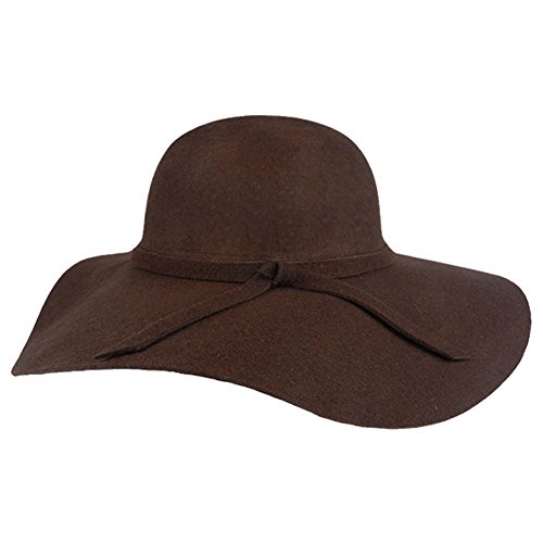 FUNOC Fashion Vintage Women Ladies Floppy Wide Brim Wool Felt Fedora Cloche Hat Cap Coffee