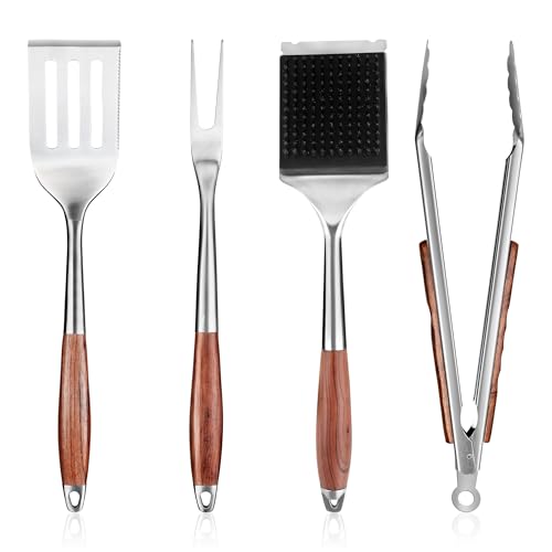 FJNATINH Heavy-Duty Grilling Accessories Rose Wooden BBQ Grilling Tools Set,Outdoor