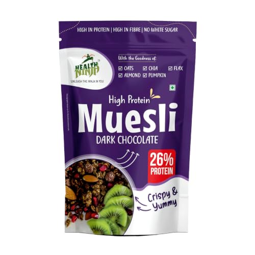 Image of Health Ninja Dark Chocolate Muesli, 900 gms | High Protein Breakfast Cereal | Oats, Almonds, Chia, Flax & Pumpkin Seeds