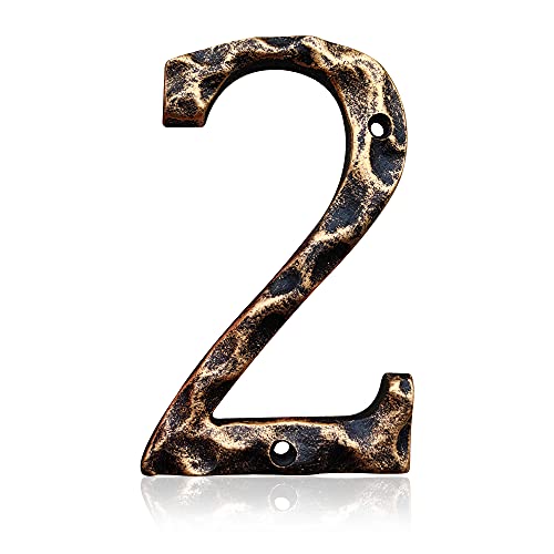 5.5 Inch House Numbers & Letters, Highly Visible Cast Iron Metal Home Address Number For Street Office Mailbox, Antique Brass (Number 2) #TOP8