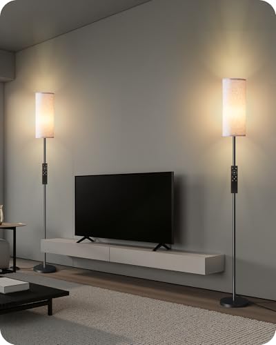 Image of 2 Pack Dimmable Floor Lamps for Living Room with 2 Remotes and Foot Switch, Corner Floor Lamp, Standing Tall Lamp, 10W 900LM LED Bulb Included, 3000K-6500K, Linen Shade, FCC Listed W06LDP205W1