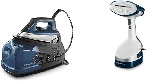 Rowenta Perfect Steam Pro - Suela de acero inoxidable, estación de vapor profesional y vaporizador de mano X-Cel para ropa, calentamiento de 25