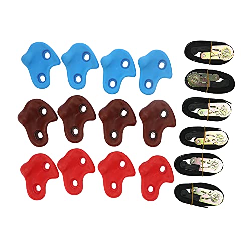 Leapiture 12PCS Tree Rock Climbing Holds Tree Climber Climbing Holds Set Climbing Hand Holds Outdoor Accessory with Ratchets Straps for Climbing Frames