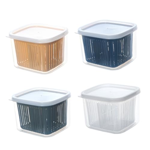 MOKKHNB 4個 冷蔵庫用密閉保鮮ボックス 透明素材で湿気防止 鮮保持 刻みネギ 生姜 ニンニク収納にな仕切り付き水切り容器 再利用可能