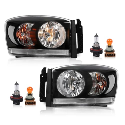 PIT66 Headlights Assembly Compatible with Dodge Ram 1500 2006 2007 2008 /Fit Dodge Ram 2500 3500 2006-2009 Clear Lens Black Housing Clear Reflector He