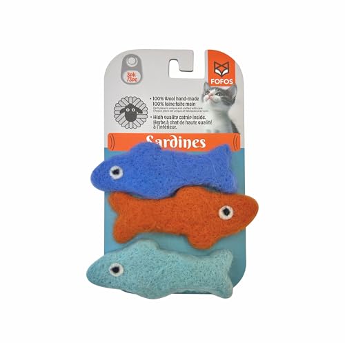 Image of BarkButler x FOFOS Sardine Cat Toy Fish 3pk - Interactive Cat Toys Set with Catnip - Multicoloured