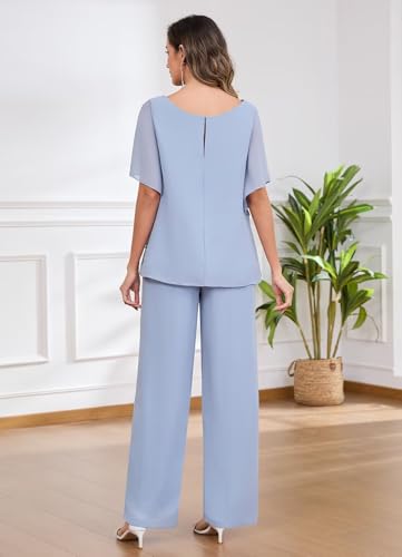 2 Piece Mother of The Bride Pant Suits for Women Half Sleeve Sparkly Chiffon Layered Formal Evening Outfits 20253
