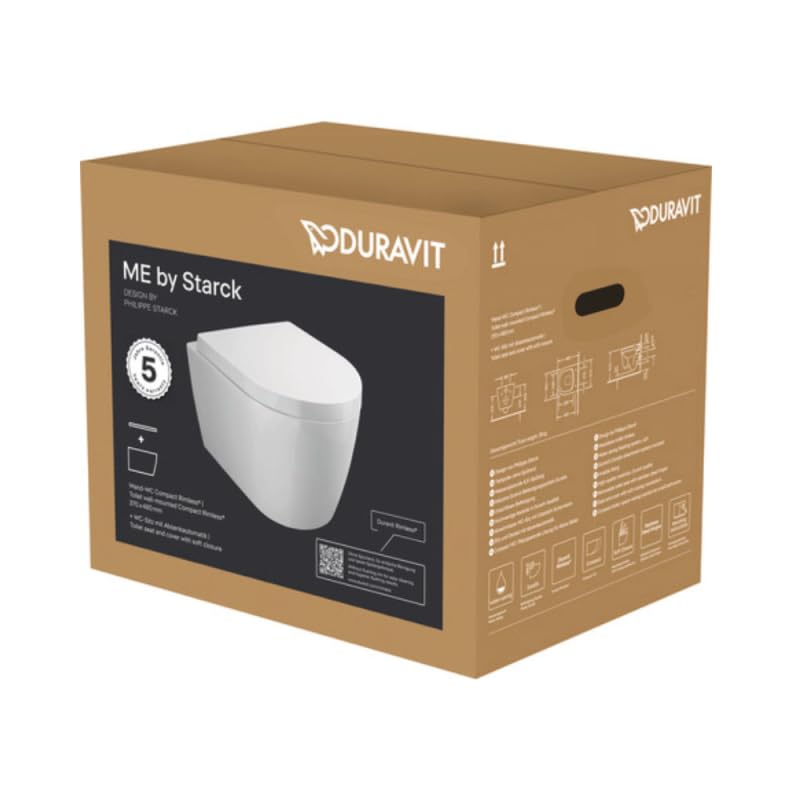 Pack cuvette WC suspendu compact sans bride DURAVIT ME by Starck avec abattant frein de chute
