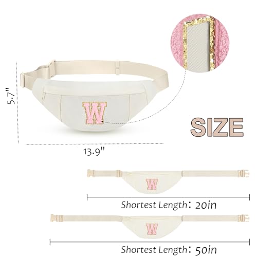 Image of MAXTOP Birthday Gifts for Women Men,Personalized Initial Letter Patch Fanny Pack Crossbody Bag with 3-Zipper Christmas Gift Trendy Stuff for Daughter Sister Her,Beige W