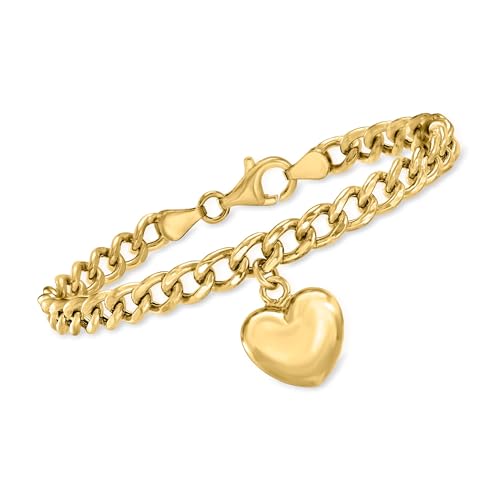 Ross-Simons Italian 18kt Gold Over Sterling Puffed Heart Curb-Link Bracelet