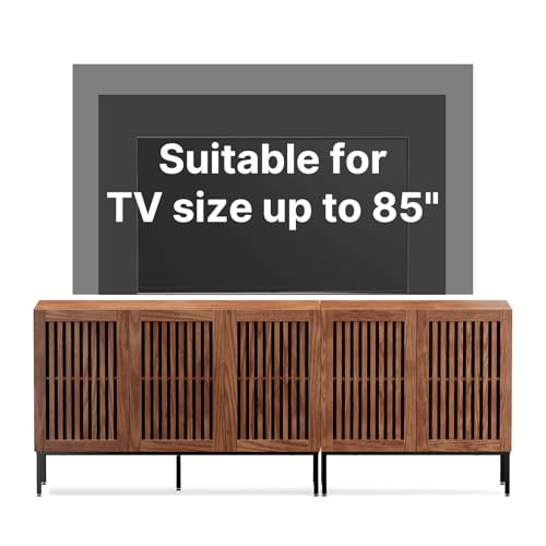 BVIUNTWO Farmhouse TV Stand for TVs up to 85 inch, 2 in 1 Entertainment Center TV Console with Metal Base & Storage Cabinets,Media Console for Living Room, Dark Brown