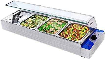 INTBUYING 4 Pan Commercial Bain-Marie Buffet Food Warmer Steam Table with Glass Shield 110V 1/2pans