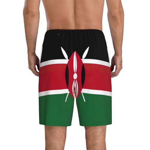 Flag Of Kenya Men,S Comfy Lounge Sleeping Imitation Cotton Shorts Pants Pockets Inserted On Both Sides3