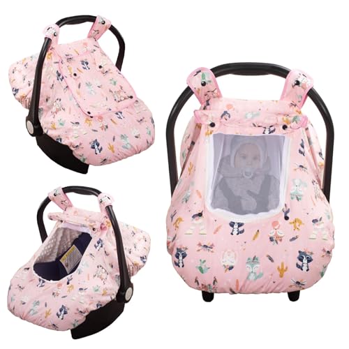 Image of Car Seat Cover Baby, Minky Baby Car Seat Cover, 3 in 1 Carseat Sover for Winter, Winter Carseat Cover for Baby with Storage Bag…