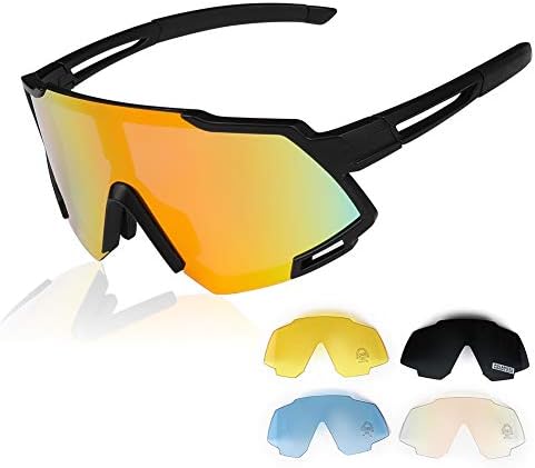 GARDOM Cycling Glasses Polarized for Men Women, Anti-UV Anti-blue Lights Sports MTB Sunglasses with 5 Interchangeable Colorful Lenses for Running Fishing Climbing Trekking Skiing Vacation