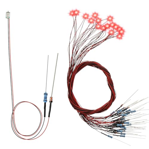 Image of Evemodel 20PC. 0805 red SMD LED pre-connected model diodes lamp with voltage control tube with 50cm PTFE cable for model making decoration