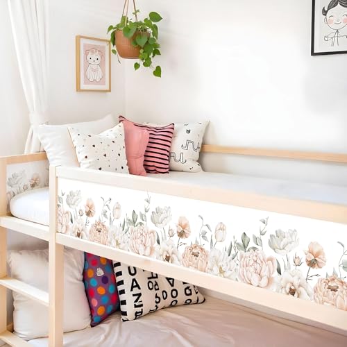 Unik Nordic Klebefolie für IKEA Kura Bett 2 Sticker set oben – Blumen Aquarell Design – Wiederablösbare Sticker für Mädchenzimmer – Kinderbett Folie passend zugeschnitten – Matt & hochwertig