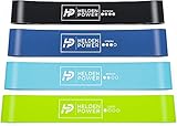 Heldenpower® Sport Fitness Band – 4 Power Fitnessbänder Set inkl. Profi-Videoanleitung - Fit von Zuhause, Ideal für Training, Arme, Bauch, Beine, Po, Rücken - Gummiband, Resistance Bands