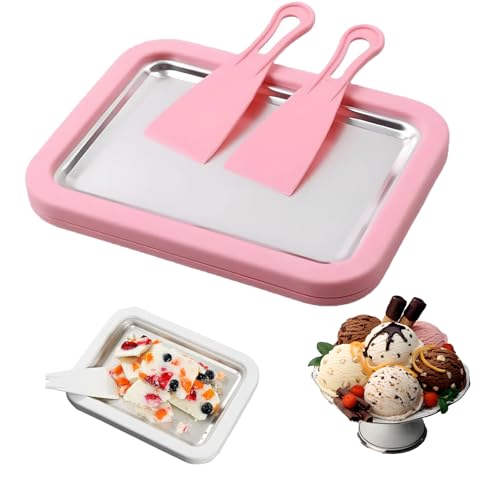 Rolled Ice Cream Maker Machine - Perfect for Home & Parties Use，DIY Manual Rolled Ice Cream Tray - Ice Cream Machine for Delicious Hand-Rolled Desserts (Pink)