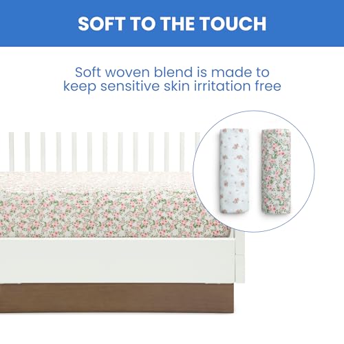 Image of Delta Children Fitted Crib Sheets for Girls and Boys - Crib Sheet for Standard Crib and Toddler Mattresses - 28x52 Inch Pink Floral (Pack of 24)