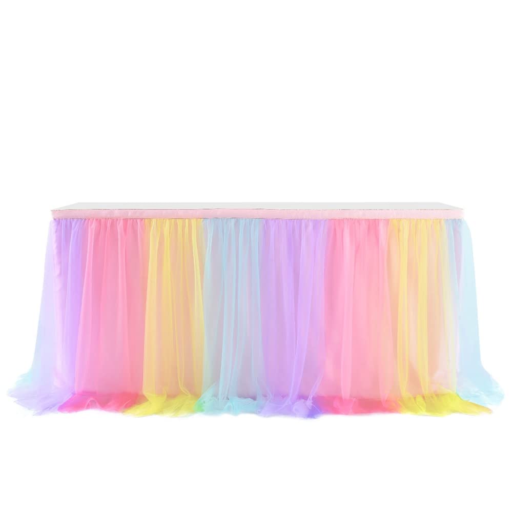 Jupe de table en tulle - 243 x 77 cm - En gaze - Décoration de table - Pour mariage, anniversaire, nouvel an, fête prénatale, fête prénatale, décoration de fête - Multicolore 1#