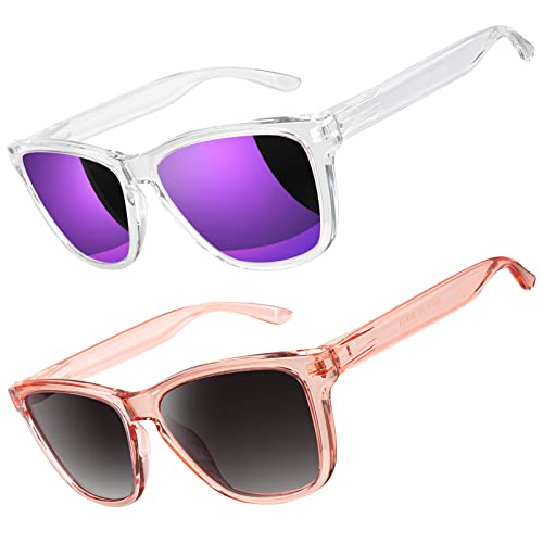 LINVO Polarized Sunglasses for Women Men, Clear Frame Colorful Mirrored Sun Glasses with UV Protection