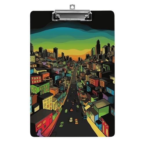 Porte-bloc acrylique A4 imprimé villes et bâtiments durable pour bureau