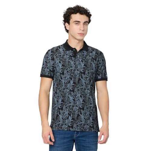 Image of Pepe Jeans Black Printed Men Short Sleeve Polo T-Shirt