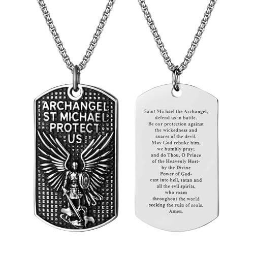 JewelryWe Erzengel Michael Halskette für Herren: Silber Edelstahl Heiliger St. Michael Dog Tag Anhänger Kette mit Gebet Katholisches Amulett Schutzpatron Schmuck Geschenk für Männer JewelryWe Erzengel Michael Halskette für Herren: Silber Edelstahl Heiliger St. Michael Dog Tag Anhänger Kette mit Gebet Katholisches Amulett Schutzpatron Schmuck Geschenk für Männer