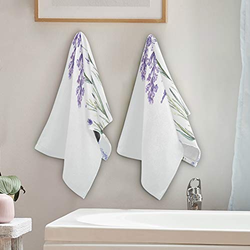 Blueangle Watercolor Lavender Print Soft Hand Towels For Bath Decorative Guest Towels Fingertip Towels For Bathroom Spa Gym, 2-Piece, 14.4 X 28.3 Inches #TOP3