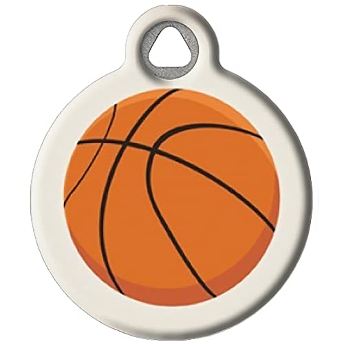 Dog Tag Art Basketball Personalized Sports Themed Pet ID Tas for Dogs and Cats, Silent Polymer Coated Stainless Steel Nametag with Customized Identification Information - Small .875" Diameter