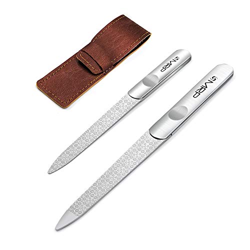Metal Nail File Kit, 2 pcs Nail File Set with Leather Case, Double Sided Stainless Steel Nail File Sets, Professional Manicure Pedicure Tools for Fingernails and Toenails (Fine & Coarse)