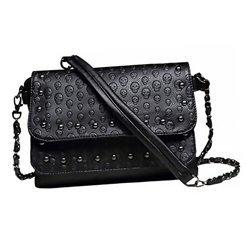 Sac à bandoulière femme chic noir avec motif de crâne pour sorties