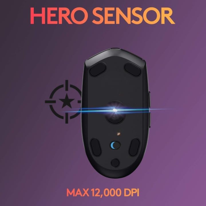 Gaming Mouse, 12K Hero Sensor, 12000 DPI, 6 Programmable Buttons, 250h Battery Life, Black