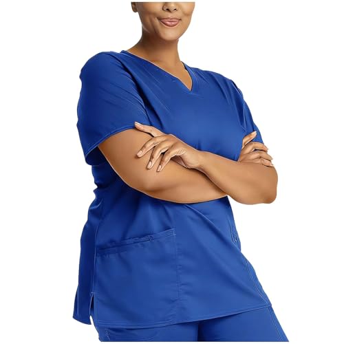 Image of 2026 Scrub Set for Women, Modern Classic V-Neck Scrubs Top with Straight Leg Pant Multi Pockets Housekeeping Uniform